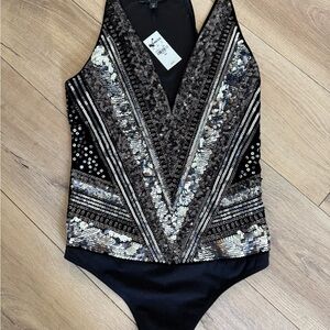 Express Black and Silver Bodysuit with Sophisticated Detailing